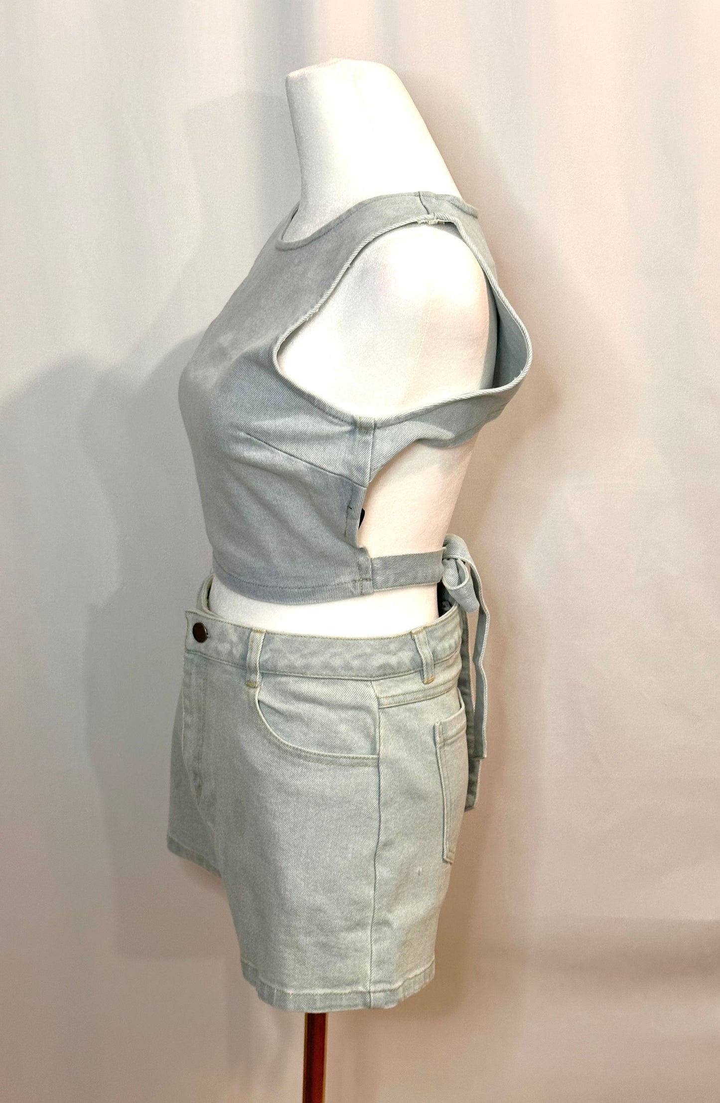 DENIM CROP TOP & SHORTS SET