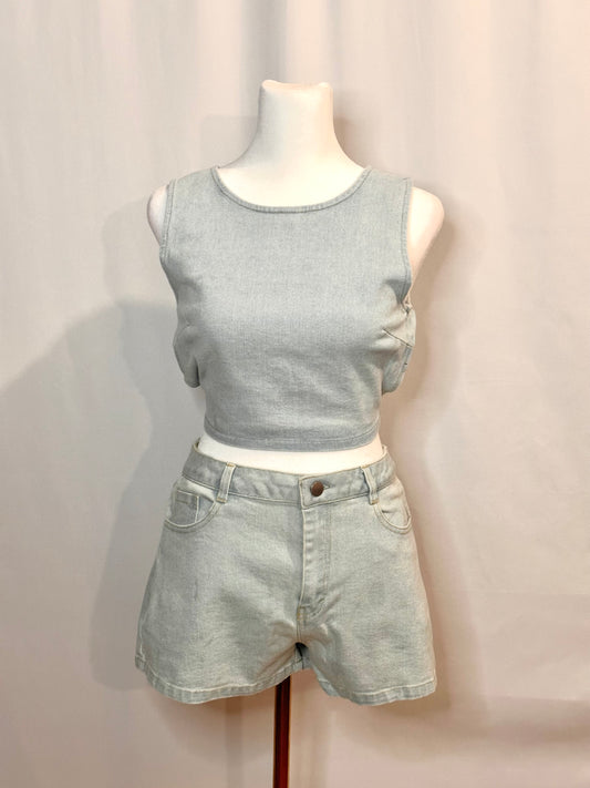 DENIM CROP TOP & SHORTS SET